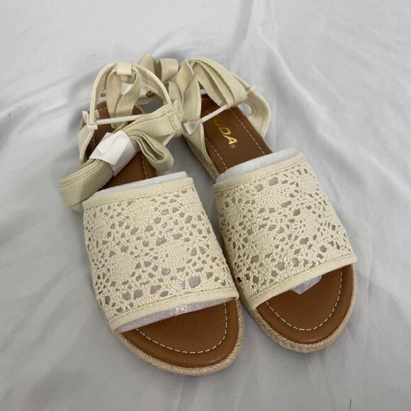 Soda NWT Boho Coquette Cream White Crochet Lace Up Ballerina Sandals 7.5 - Picture 2 of 5